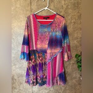 Calessa Tunic Top Babydoll Dress Hippy Boho  Design 60’s 70’s Print Small Blouse